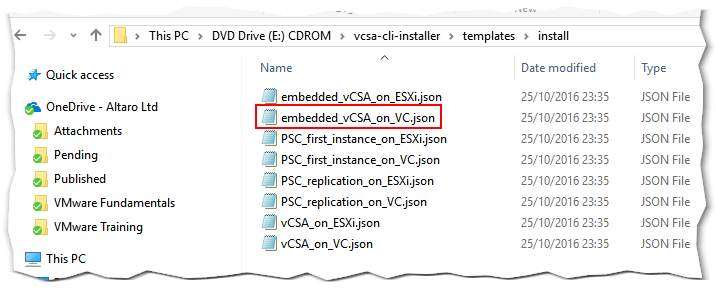 Figure 1 - JSON vCSA installation configuration files