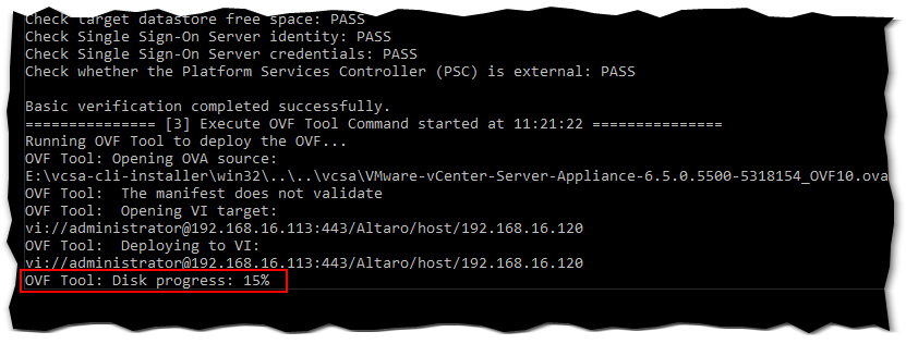 Figure 5 - Deploying a vCSA from the command line