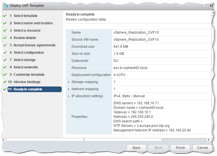 vSphere replication review configuration