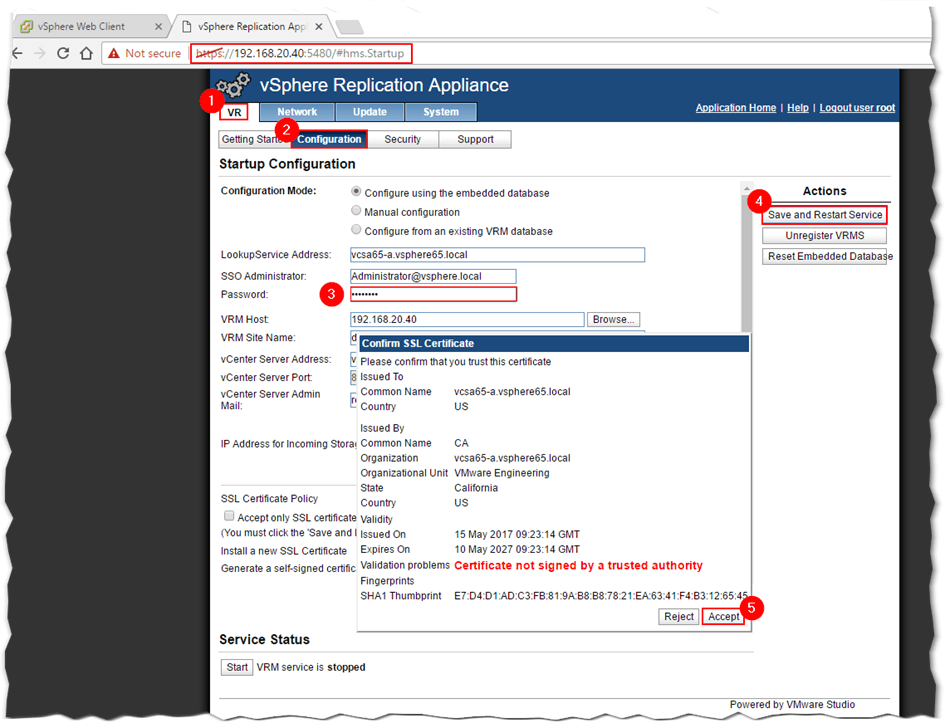 Using VAMI to configure the vSphere Replication appliance