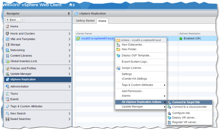 Setting up a replication connector to the target site