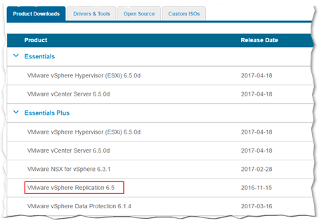 Downloading the vSphere Replication ISO from VMware's site