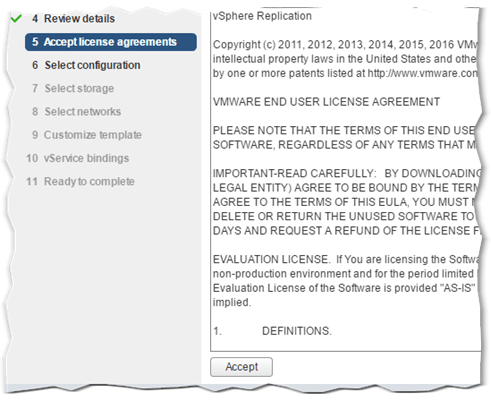 vSphere replication licence agreements