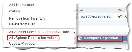 vSphere Replication Actions