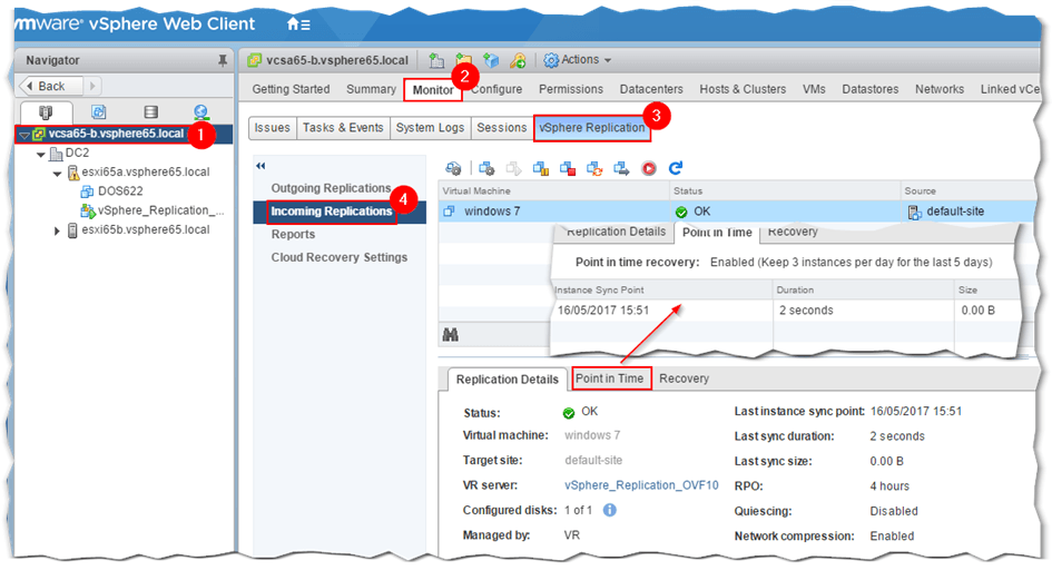 vSphere point in time