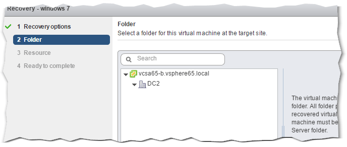Recovery options folder virtual machine