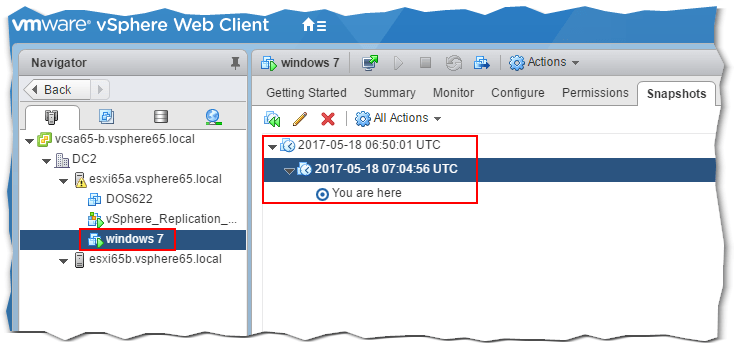 vSphere Web Client snapshot
