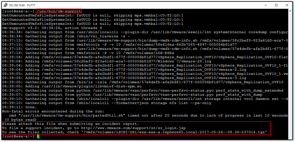 Generating an ESXi log bundle via script