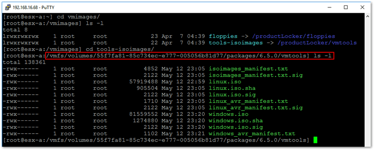 Folder path to VMware Tools package on ESXi 6.5