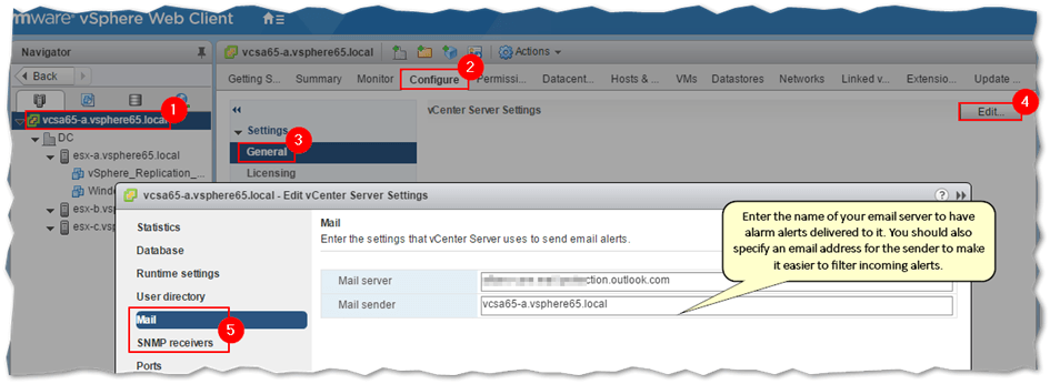 Configuring vCenter Server for SMTP and SNMP