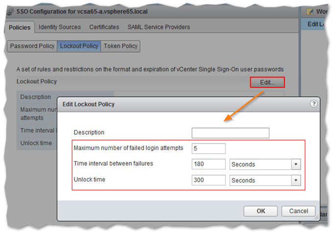 Figure 3a - Modifying vCenter's Lockout policy