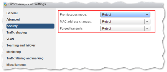 Configuring a security policy on a virtual switch