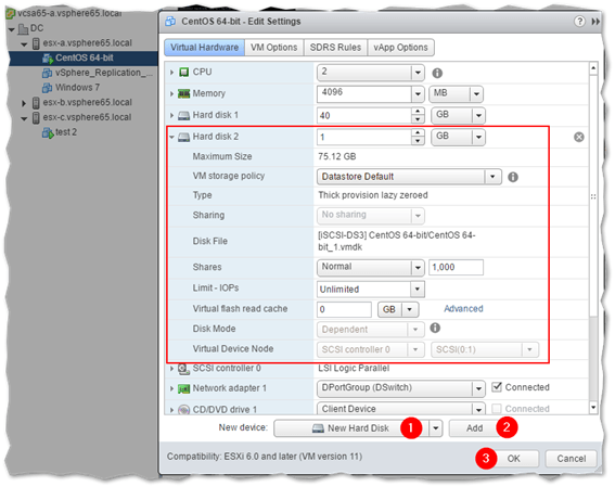 Creating a new disk using the vSphere Web Client