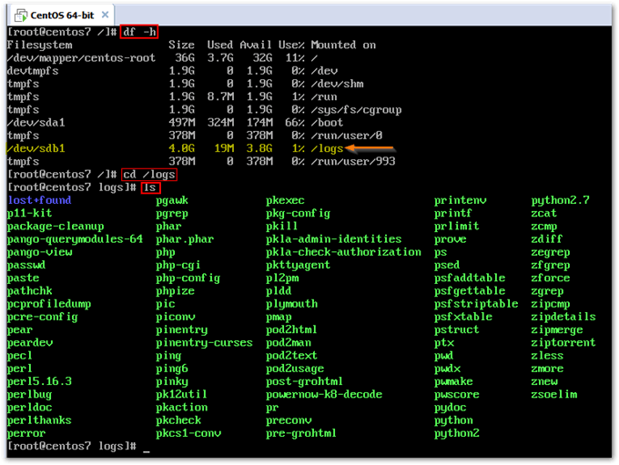 Checking disk space utilization via the df command in Linux