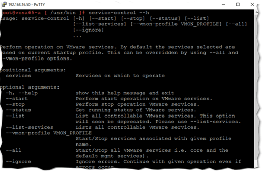 Figure 2 - The service-control tool running on vCSA