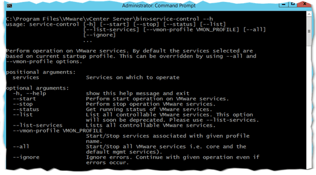 Figure 2a - The service-control tool running on vCenter for Windows