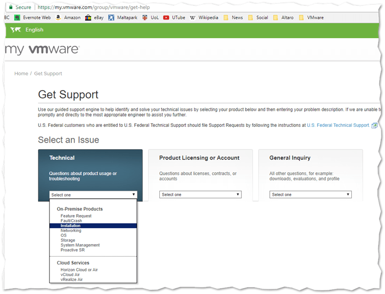 Selecting a technical issue type