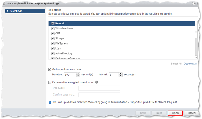 Limiting what is included in the ESXi log bundle