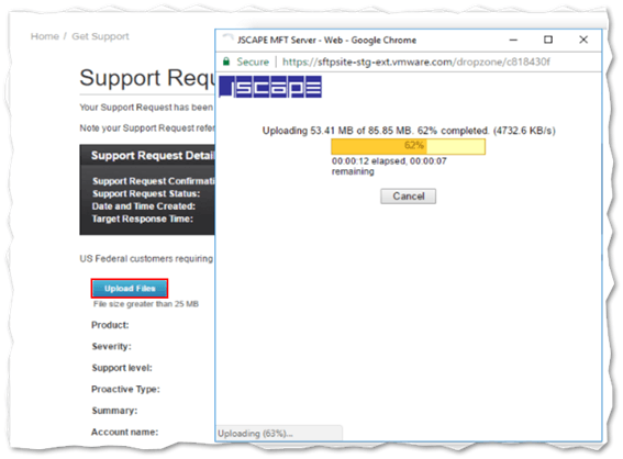 Attaching a log bundle when submitting a support request