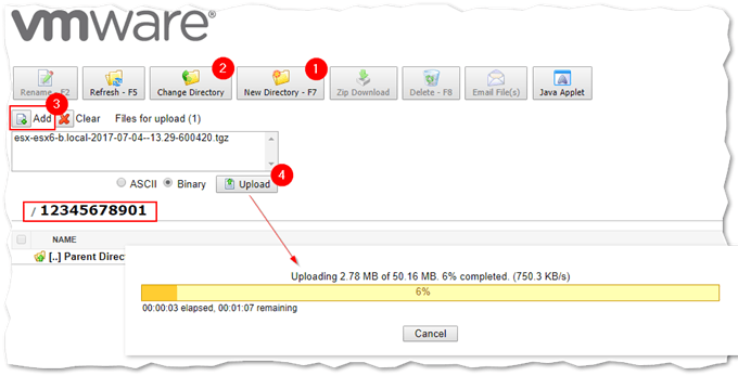 Using VMware FTP site to submit a log bundle
