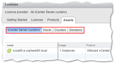 Figure 12 - In vCenter you can assign a license to vCenter, ESXi, clusters and solutions