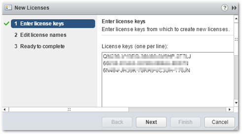 Figure 8 - Adding multiple license keys to vCenter Server