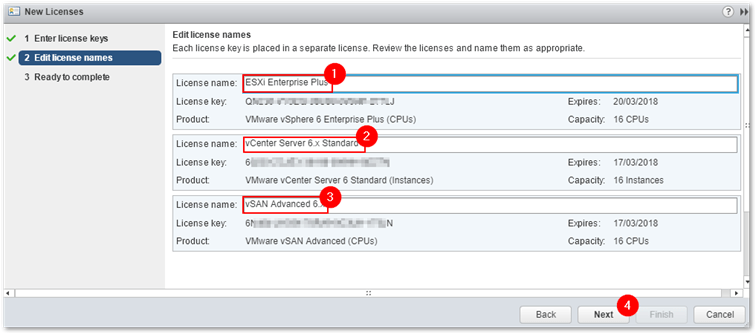 Figure 9 - Assigning a name to license keys