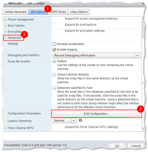 Editing a VM's advanced configuration