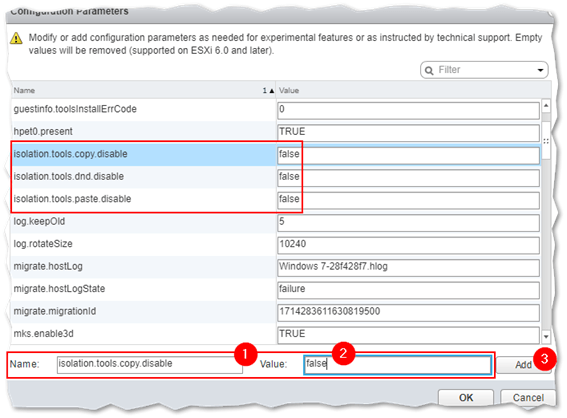 Adding the copy and paste settings to the VM's configuration