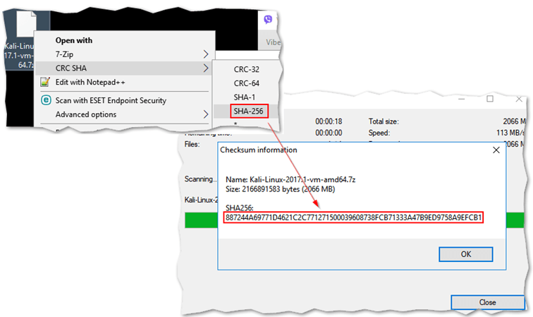 Using 7-Zip's CRC tool to verify the integrity of downloaded image