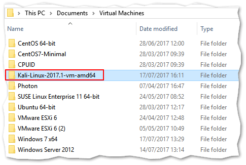 VMware Workstation VM folders on a Windows PC