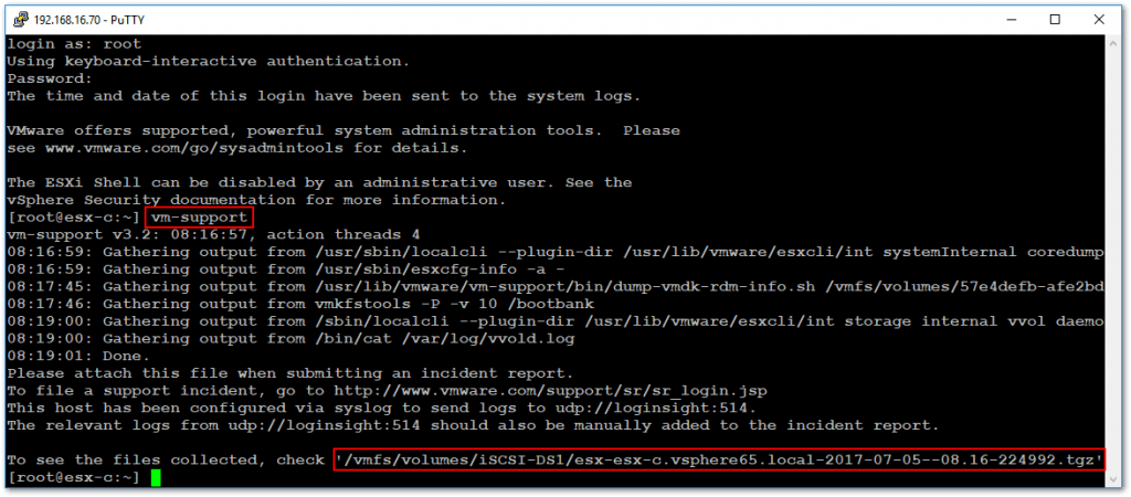 Generating an ESXi log bundle from the command line