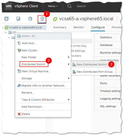 Creating a new distributed switch in vSphere Client