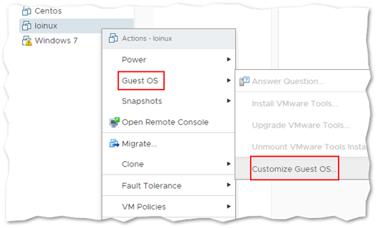 Modifying Guest OS customization for a deployed virtual machine