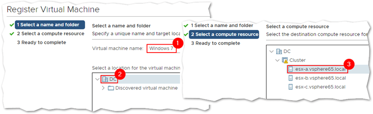 Completing the Register Virtual Machine wizard