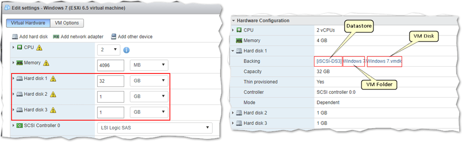 Retrieving the VM datastore, folder and VMDK information using the embedded host client