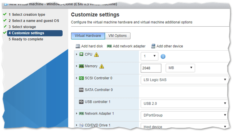 Finalizing the VM's virtual hardware