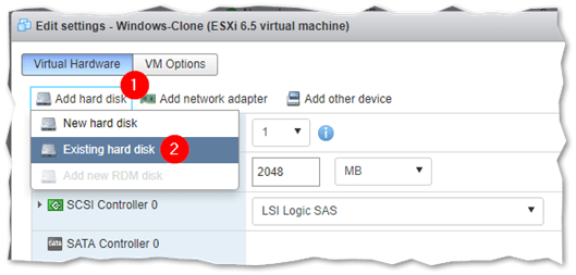 Adding an existing hard disk to a VM