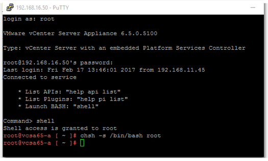 Changing the default shell to BASH on vCSA