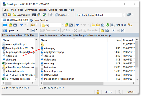 Using WinSCP to copy over files to vCSA