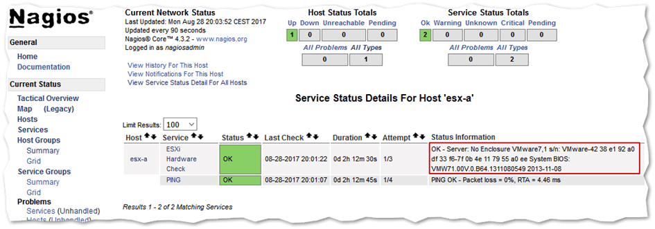 You can check which services are monitoring an object along with any status information returned