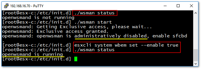 Enabling WBEM services using esxcli