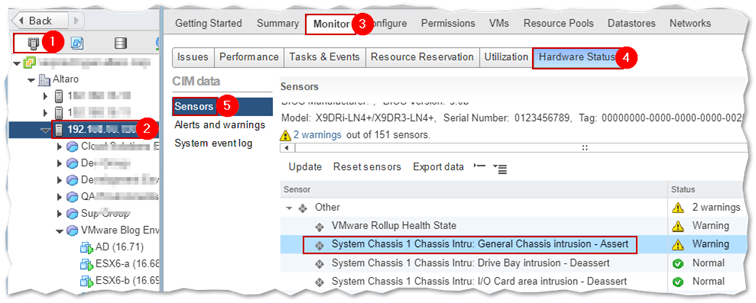 Using vSphere Web client to view the Hardware Status of ESXi