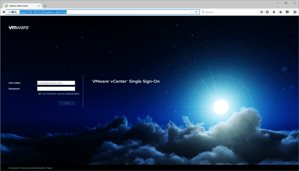 vCenter SSO logon page with a custom background image