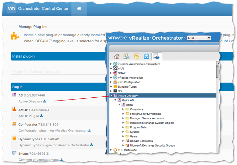 List of plug-ins listed in vRO Control Center