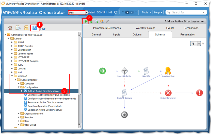 Executing the a workflow to add Active Directory to vRO