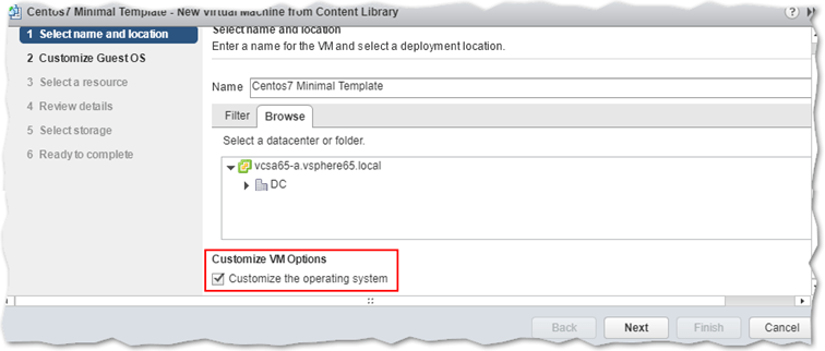 Enabling guest OS customization when deploying from a library template