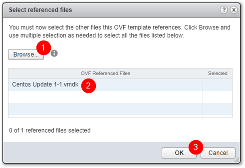 Selecting the OVF VMDK file used to update a library template