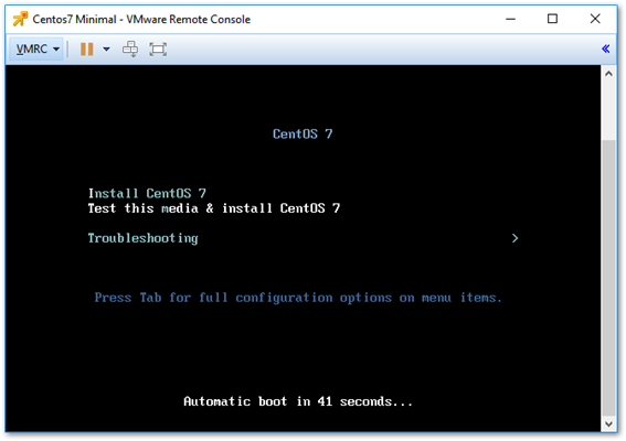 A VM successfully boot off a CentOS 7 bootable ISO image stored in a content library