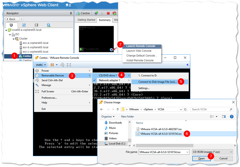 Mounting an ISO image as a CD/DEV device on VMs hosted on ESXi